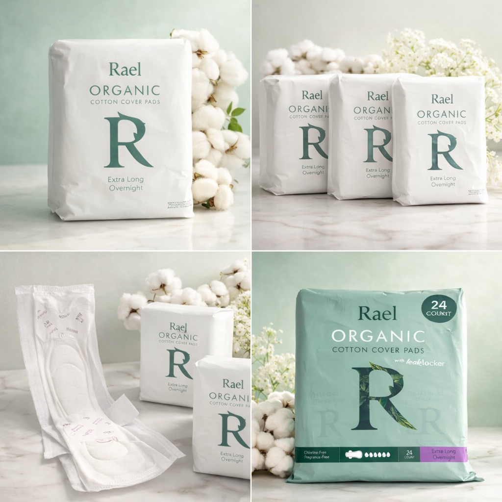 Rael Pads for Women, Organic Cotton Cover - Period Pads with Wings