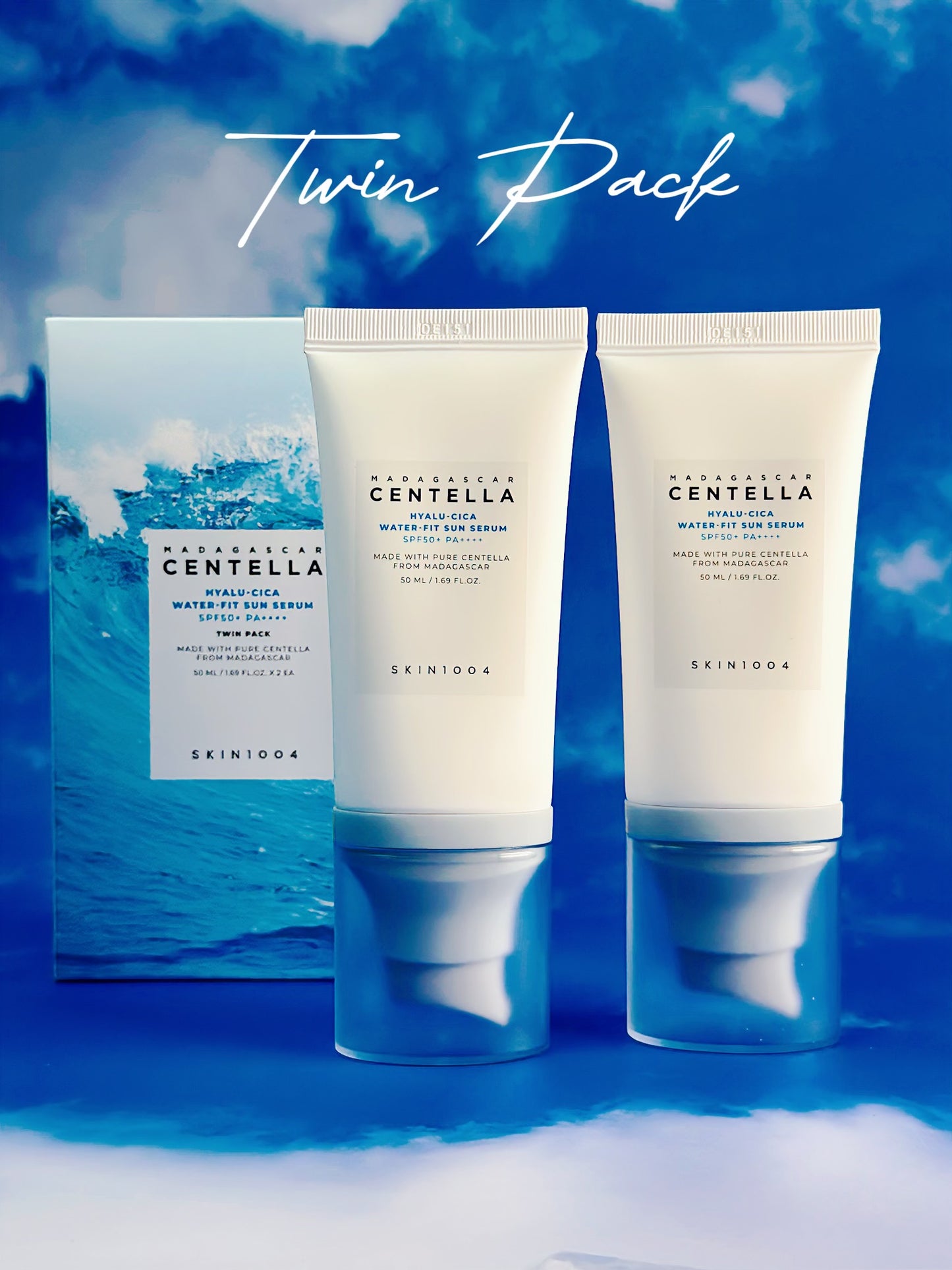 Skin 1004 Hyalu-Cica Water-Fit Sun Serum SPF50+ PA++++ Twin Pack